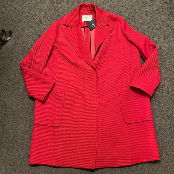 Lanvin Paris Red Ribbed Button Closure Pea Coat NWT